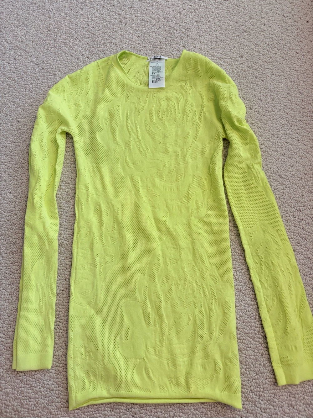 Wolford Net Roses Neon Green Sheer Long Sleeve Top XS